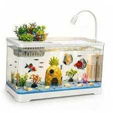 Fish Tank Aquarium Starter Kit with Filter and Light Medium 4 Gallon White