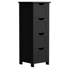 Bathroom Floor Cabinet Black Side Storage Organizer 4 Drawers Free-Standing