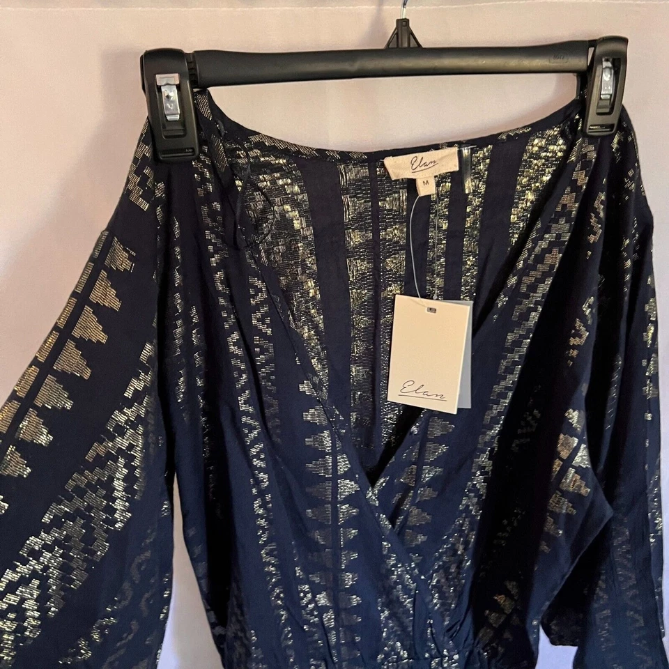 NUEVO CON ETIQUETAS ELAN Azul Marino Dorado Flecha Playa Cubrir Mameluco Mediano Foto 4 de 4