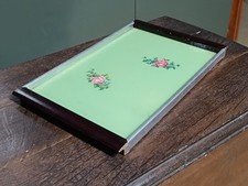 VASSOIO IN LEGNO E VETRO ANNI 50