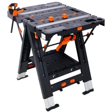 Portable Folding Work Table, 2-in-1 as Sawhorse & Workbench with 2pcs Clamps