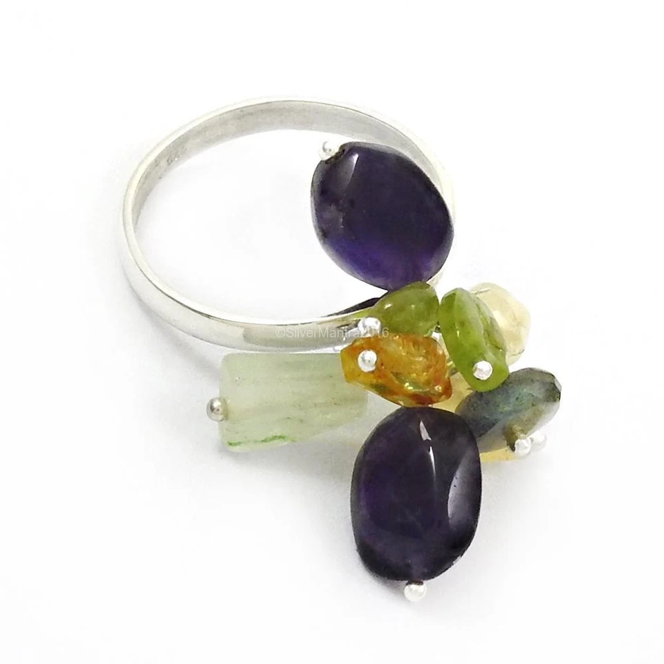 925 Sterlingsilber Aquamarin Weihnachtsgeschenk Perlen Wife Ring Schmuck US 10 - Bild 3 von 4