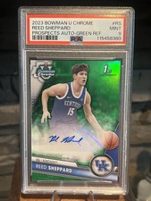 2023-24 Bowman Chrome U Green Refractor Reed Sheppard Rookie Auto 62/99 PSA 9