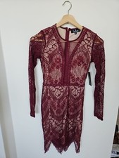 NWT Lulus Burgundy Mesh Dress Size XS Party Dress, Cocktail Dress