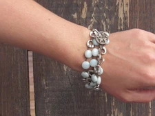 Womens Crocheted Handcrafted Necklace/Bracelet Amazonite & Silver-Tone Boho Hipp