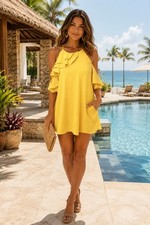 HALSTON HERITAGE Size 8 Yellow Top Mob Wife Retro -1413