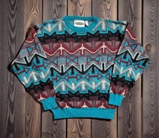 Vintage 90  s Aztec Geometric Chunky Knit Grandpa Sweater Size Large