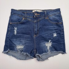 Pantalones cortos de mezclilla Cyclon para mujer grandes (cintura 26) azules desgastados corte deshilachado