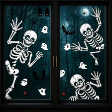 8 Sheets Halloween Window Clings Skeleton Ghost Bat Spider Glass Door Decals