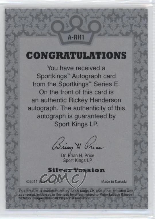 Sportkings Serie E 2012 automático plateado/30 Rickey Henderson #A-RH1 automático patio Foto 2 de 2