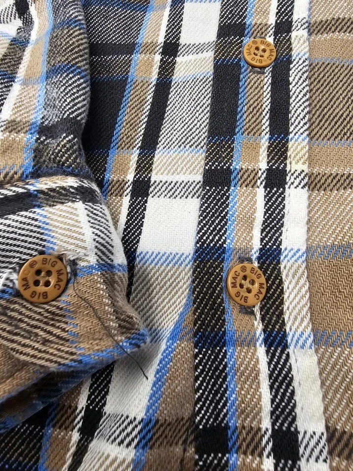 Camisa De Colección Big Mac Franela a Cuadros Abotonada Talla XL Alta Hecha en EE. UU. Marrón Azul Foto 3 de 4