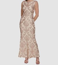 Vince Camuto Women's Beige Sequin Embellished Boat Neck Gown Dress Size 12