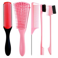 5 Pieces Detangling Brush Set 9-Row Cushion Nylon Bristle Styling Brushes, Ra...
