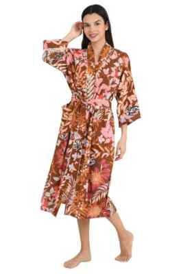 1 PC Indian block Print 100% cotton robe gown Hippie women maxi kimono dresses