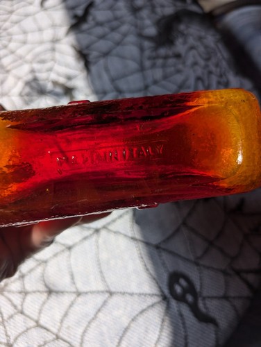 Empoli Italy Orange Glass Geometric Square MCM Decanter Bottle Rare With Stopper - Picture 2 of 4