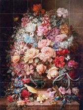 Large floral still life butterflies Mural Kitchen Wall Backsplash Marble Ceramic