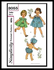 SIMPLICITY 3055 ROMPER SUNSUIT PLAYSUIT & Bonnet Sewing Pattern BABY GIRLS UPICK