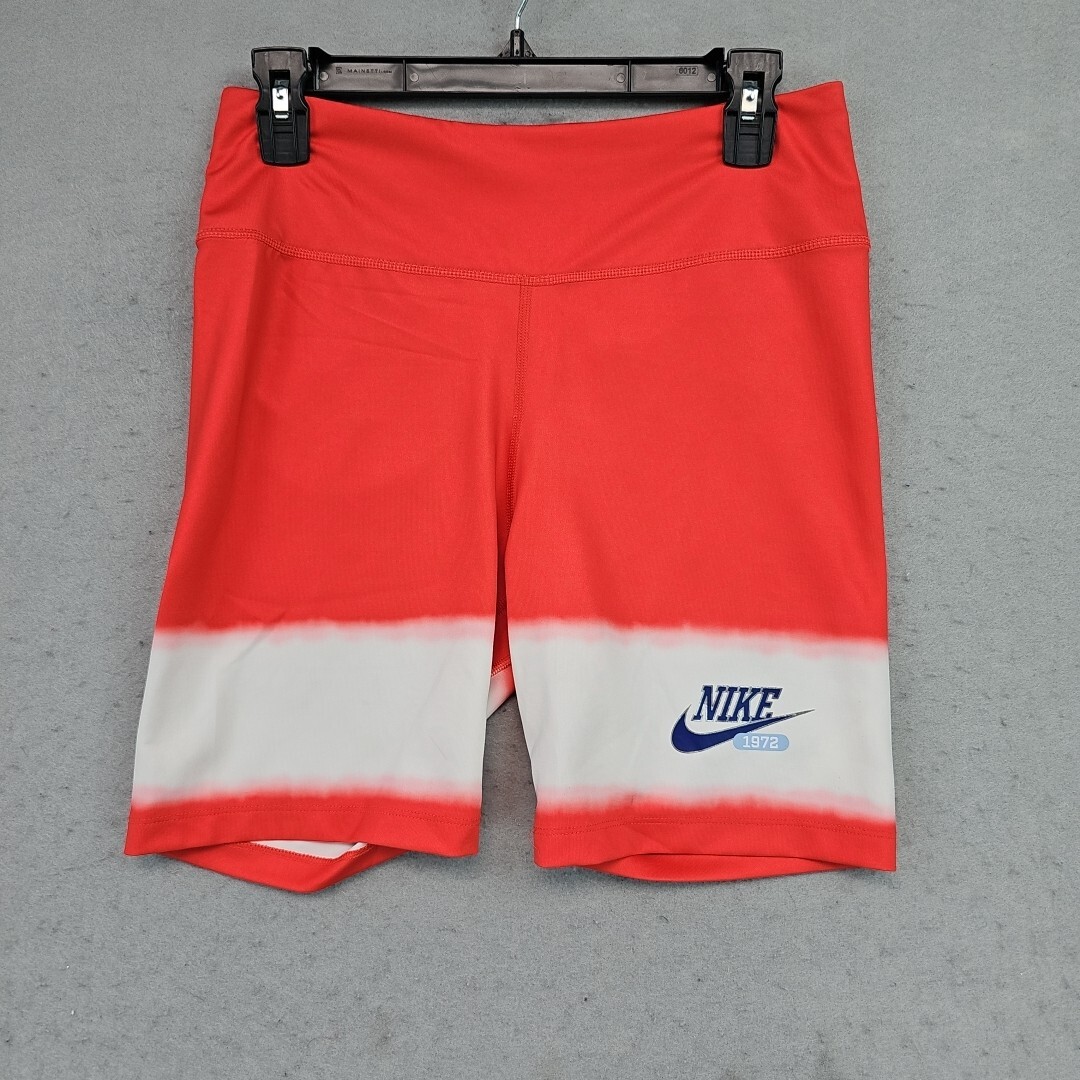 Nike Dri-Fit Biker Shorts Womens L Bright Coral/White Logo Swoosh Activewear-image