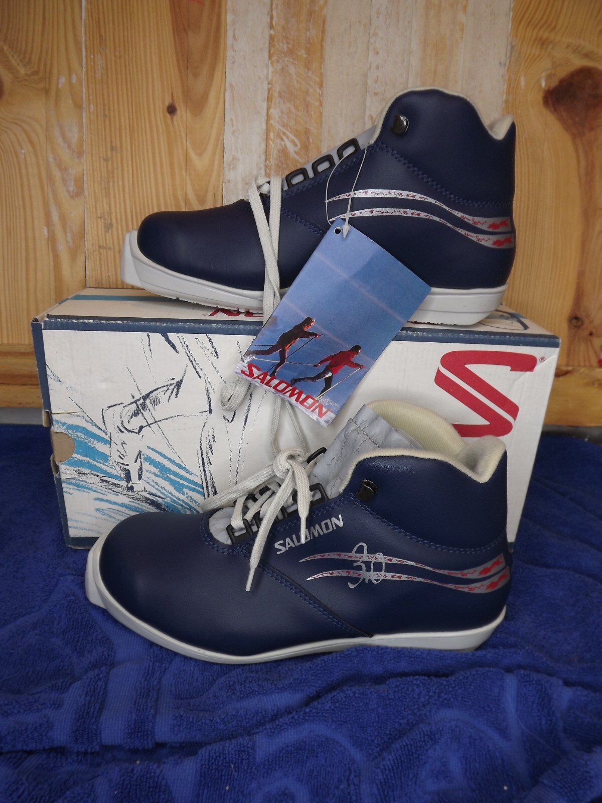 Scarponi da sci nordico Salomon 3.0 vintage taglia 40 fondo NOS scatola blu belli! 1976