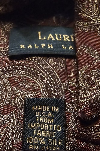 Ralph Lauren Necktie Brown Gold Blue Paisley 100% Silk Made in USA Hand Finish - Picture 5 of 7