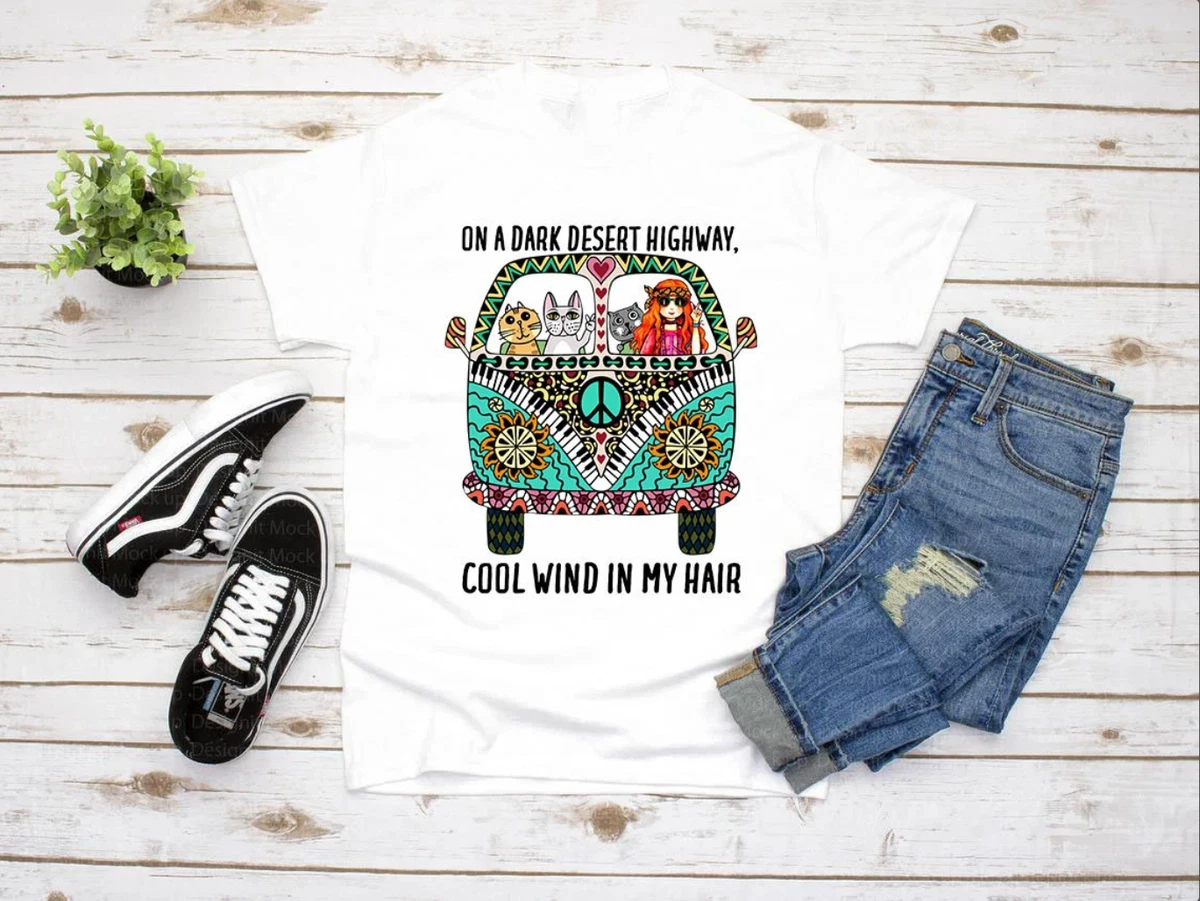 On a dark desert top highway cat t shirt