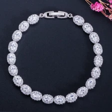 Charming Silver Plated White Cubic Zircon Oval Tennis Bracelet for Women Bridal