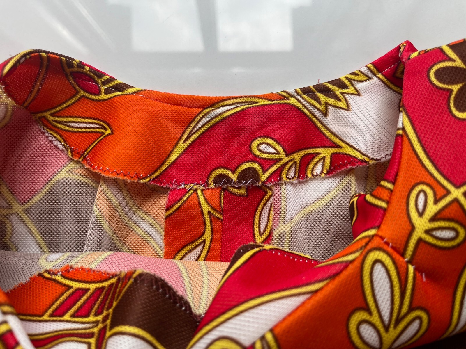 Vintage 1970's Orange Red Patchwork Polyester Ret… - image 9