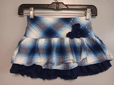 Justice Girls Plaid Skirt / Skort size 7 Embellished ruffle woven skirt w/ Lace