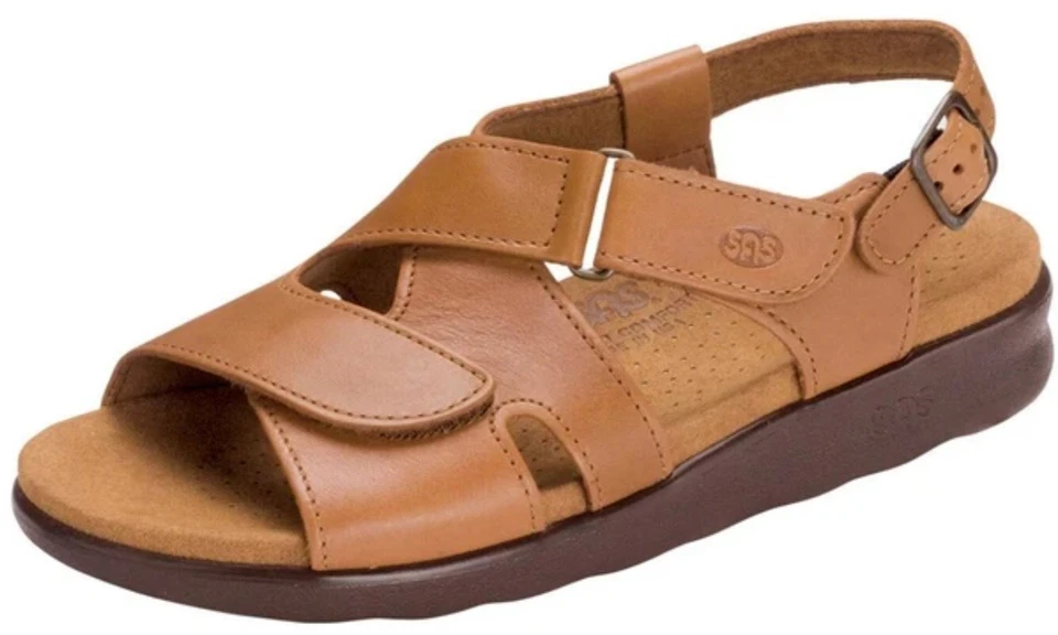 SAS Leather 'Huggy' Sandals Shoes Size 8.5 W Caramel Made in USA Wide Comfort - Image 3 of 4