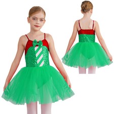 Kids Girls Costume Jumpsuit Christmas Dance Tutu Dress Sequins Dance Dress