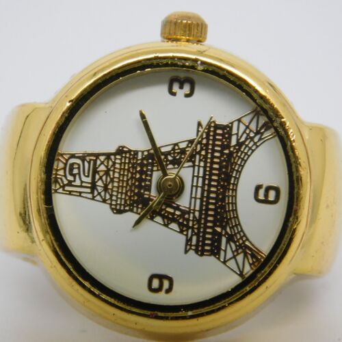 Eiffel Tower Dial Quartz Analog Women's Ring Watch New Battery - Picture 2 of 11