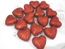 Valentines Red Glitter Hearts 1.5" Tree Ornaments Decorations Decor 15pc