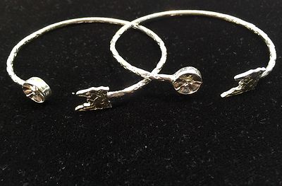 Pair Of Trinidad Map & Drum Stick Handmade West Indian Sterling Silver Bangles
