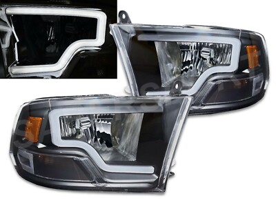 Set of Pair Black Headlights w/ Plank LED Bar for 2009-2018 Dodge Ram 1500
