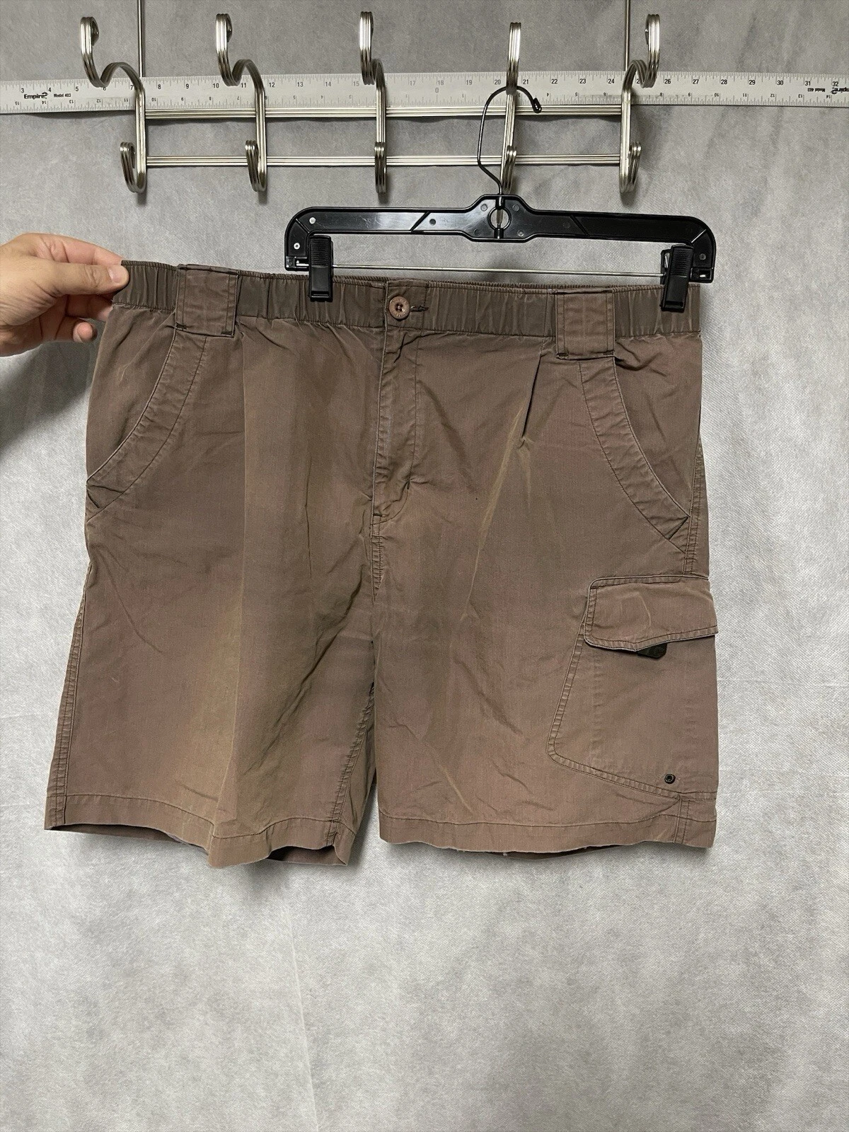 Simms Shorts Men's L Brown Nanosphere Outdoor Fishing Zip Pockets Elastic Waist