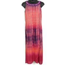 Catherines Womens sz 0X Maxi Dress Pink Purple Ombre Sleeveless Keyhole