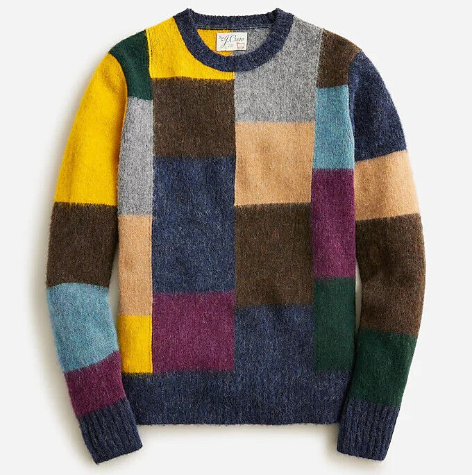 NWT J Crew 100% Wool Multicolor Color Block Patchwork Sweater