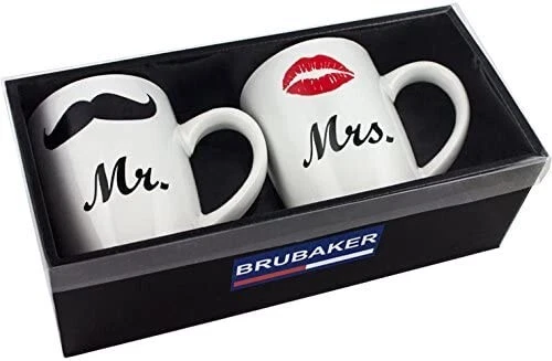 Mr & Mrs Kaffeebecher 2er Set Keramik Tassen Hochzeit Geschenk für Brautpaare