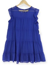 Crystal Doll Dress Women's Medium Baby Doll Short Electric Blue Flocked Ruffled