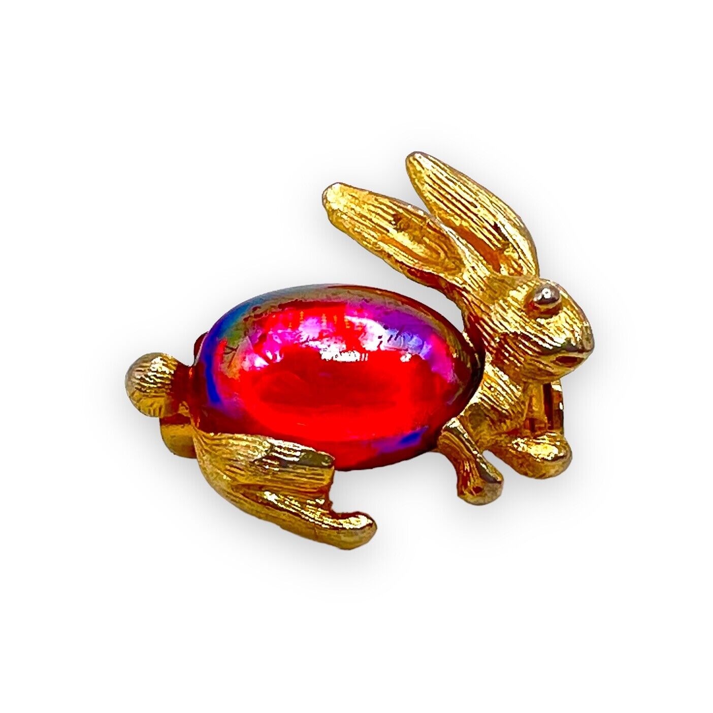 Vintage Gold Tone Red Iridescent Jelly Belly BUNN… - image 2