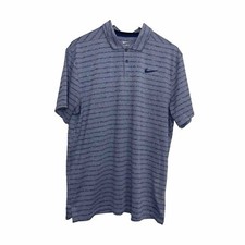 Nike Polo Shirt Mens Size L Blue White Stripe Dri Fit Standard Fit Performance