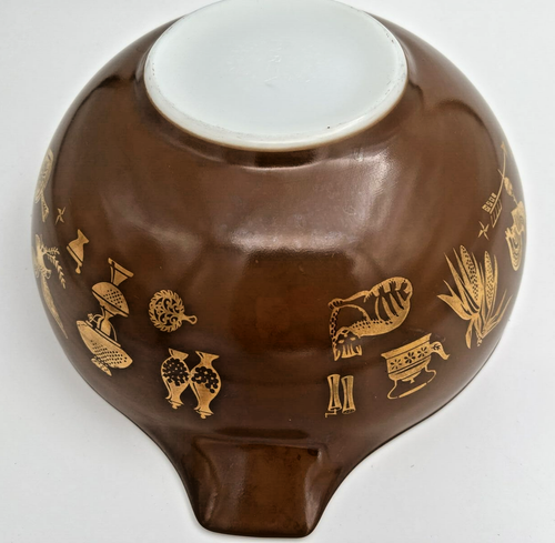 Vtg PYREX 444 Early American 4 Qt Cinderella Mixing Bowl - Brown & Gold - Picture 9 of 14