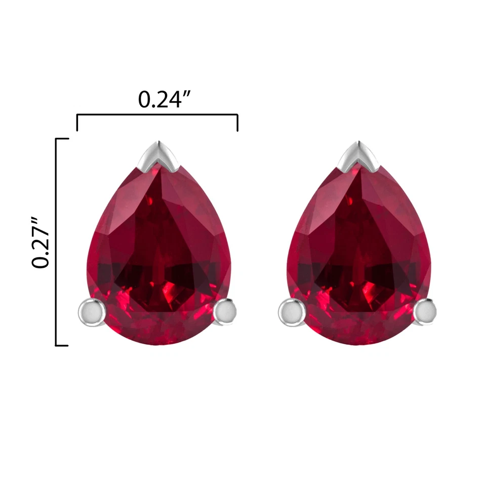 1.50Ct Pear Cut Lab Created Ruby 14k White Gold Plated 925 Stud Earrings - Image 3 of 4