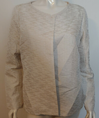 Eileen Fisher Bone Horizontal Pleated Silk Mandarin Jacket NWT M 