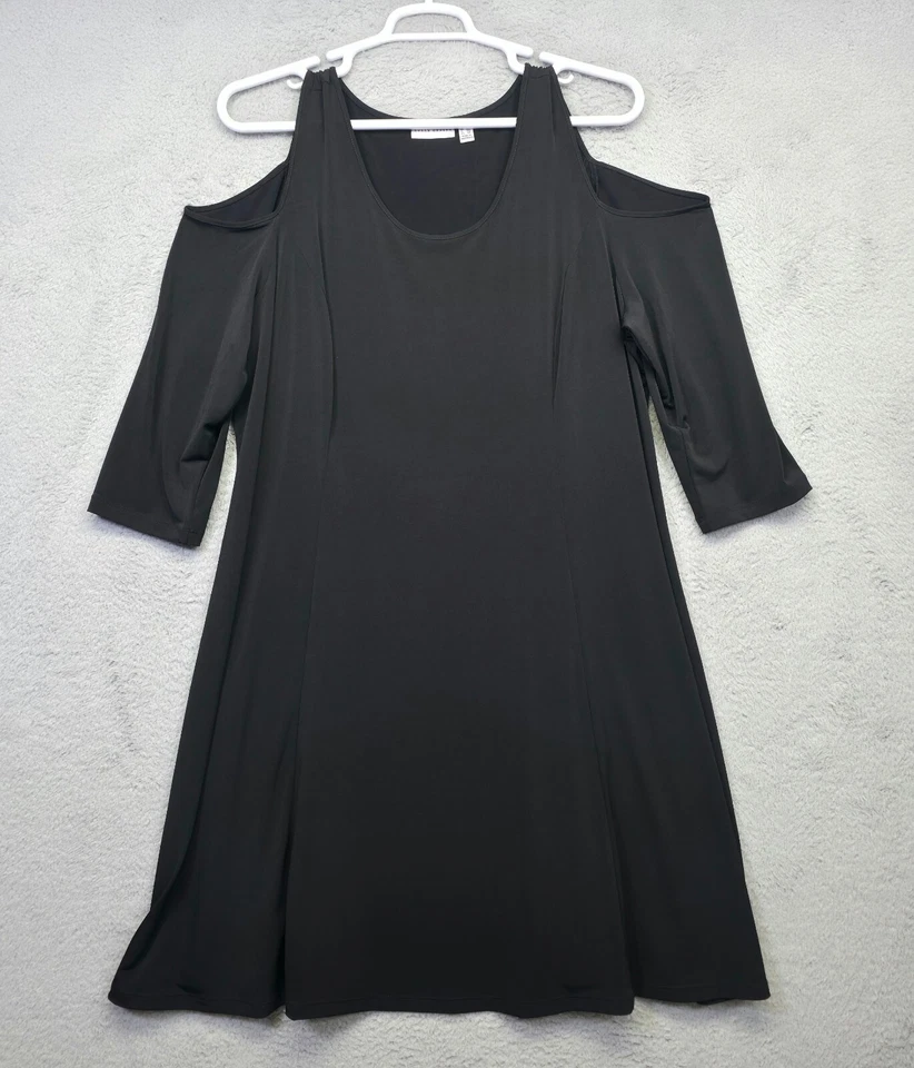Susan Graver Dress Women Plus Size 2X Black Cold Shoulder Whimsigoth Flowy Tunic - Image 2 of 4