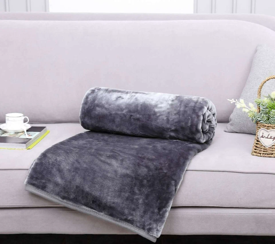 Super Soft Faux Fur Mink Throw Large Sofa Blanket Fleece Plain Warm Double King - Image 3 of 4