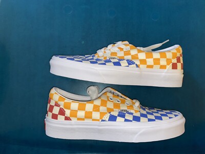 red yellow blue checkered vans