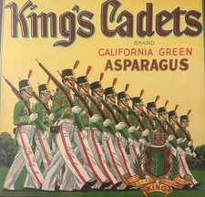 Antique Vintage 1930s King's Cadets Crate Label, Clarksburg, CA, Soldiers March!