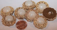 8 Gold Tone Plastic Domed Pearlized Center Shank Buttons 15/16" 24mm 5873
