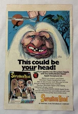 1975 VINCENT PRICE Shrunken Head Apple Sculpture cartoon ad page ~ Mort Drucker